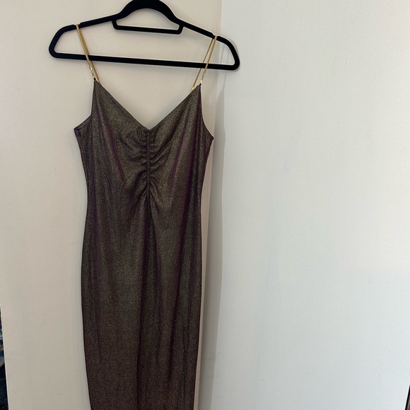 TOPSHOP Sparkly Gold midi dress, size 6 - Picture 3 of 4